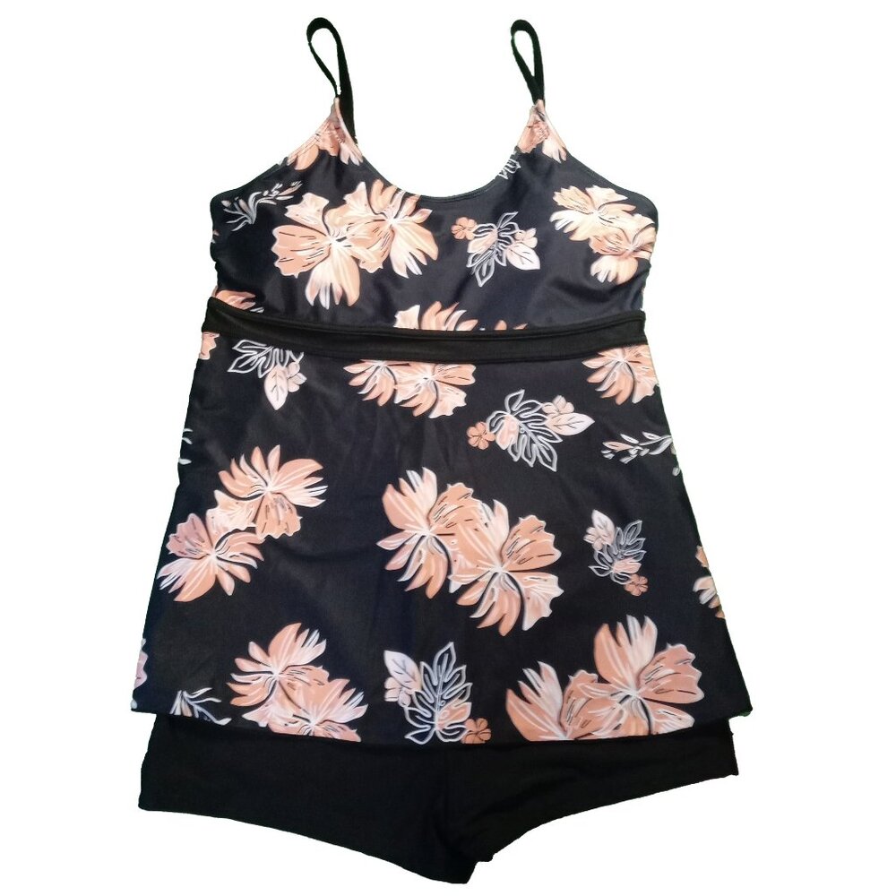 2 Piece Floral Print Swimsuit Tankini With Tank Top And Shorts  Size 3XL